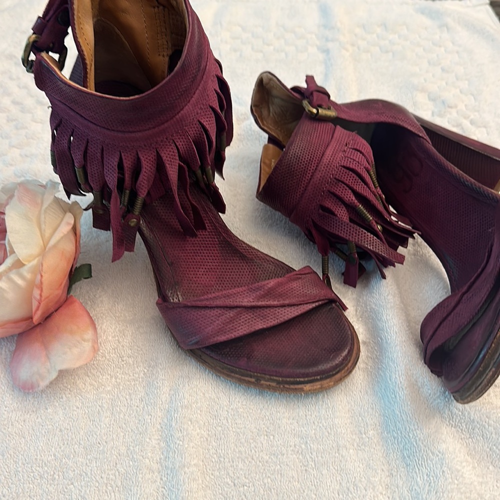 A.S.98 Leather FRINGE Cuff heel gladiator sandals women size 37